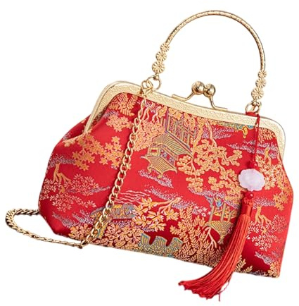 Arecobticy Bolso de noche retro de inspiración china que proporciona estética oriental y comodidad para eventos tradicionales y actividades diarias, Con cadena de borlas