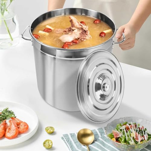 Stor soppgryta i rostfritt stål för catering, 35 l Goulash vattenkokare för gas eller elektriska spisar, idealisk matlagningsgryta för soppor, grytor och mer