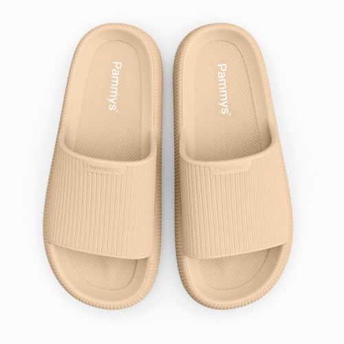PAMMYS Originals Sandales d'été confortables pour femme - 100 % EVA - Végétalien et sans BPA - Sandales de bain antidérapantes pour la plage, la ville, le jardin et la piscine, Crème caramel, 40/41 EU