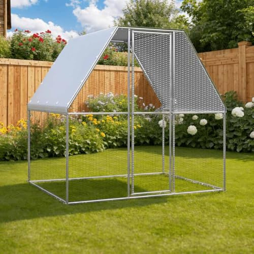LoogCape Chicken Cage 2 x 2 x 2 m Galvanised Steel with Waterproof Roof, Lockable Door, for Chickens, Ducks, Small Animals, Robust Outdoor Enclosure, Weatherproof, Expandable