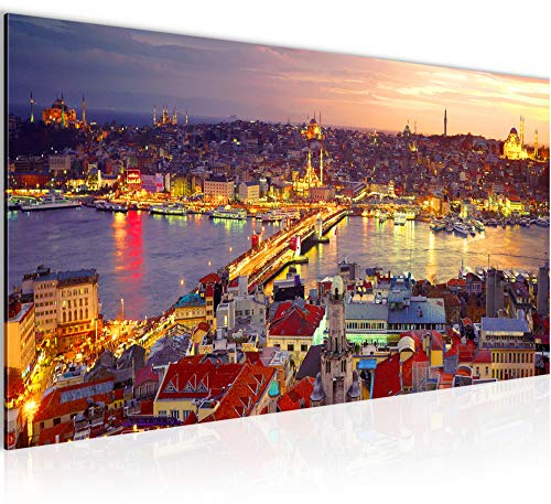 Runa Art Wandbild Istanbul Türkei 1 Teilig 100 x 40 cm Modern Bild auf Vlies Leinwand Stadt Skyline Wohnzimmer Schlafzimmer Bunt 603112a
