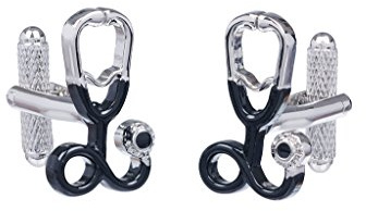 Gemelos con diseño de estetoscopio, en caja de regalo, plata, Taille unique