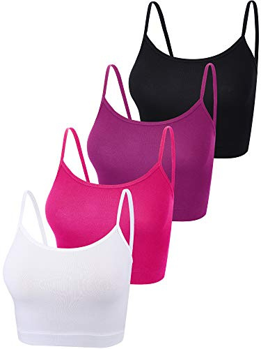 4 Pièces Crop Tank Tops Basiques Débardeur Racerback sans Manches Débardeur de Sport en Coton pour Femmes (Noir, Violet, Rouge Rose, Blanc, S)