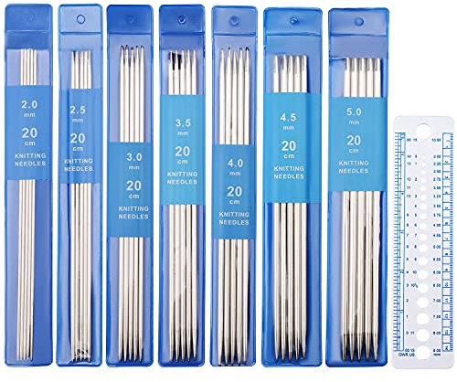 35Pcs Knitting Needles Set, Double Pointed & Double Ended, Straight Metal Short Needles for Beginners, 2.0-5.0mm