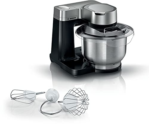 Bosch MUMS2VM00, Robot de cuisine Serie 2-900 W, 7 vitesses + turbo, kit de pâtisserie, Bol de 3,8 l en acier inoxydable - Noir