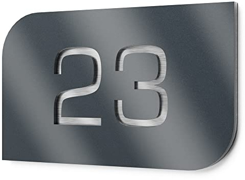 Graviers Design placa de número para exterior – 160x110 mm, acabado antracita metalizado, acero inoxidable V2A (AISI 304), personalizable