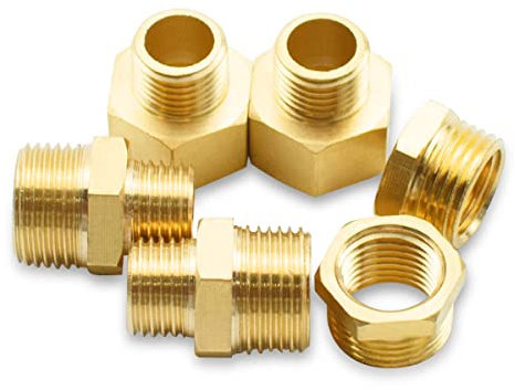 Bwintech Pack of 18 1/4 inch to 1/2 inch internal and external thread BSP thread brass hex nipple & hex reducer & hexagonal socket connector for converting pipe connections