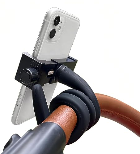 Portable Phone Holder Stand for Bed, Pram, Desk, Car with Gooseneck Flexible Arm - Stable, Secure & Adjustable Fit on Treadmill, Wheelchair, Tree for GoPro & Cell Phones Used at Home, Work, Travel