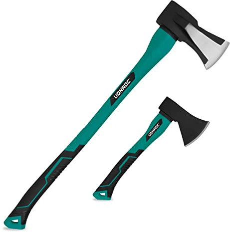 VONROC Set de hacha y hacha de mano - cabeza de acero templado - mango reforzado con fibra de vidrio - 79cm - 3900gr/35cm - 950gr