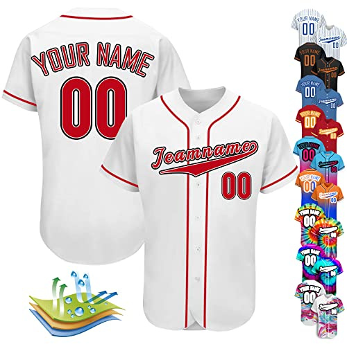 Fadace Maglia da baseball personalizzata Camicie da baseball personalizzate per uomo donna bambini stampa nome numeri abbottonatura uniforme sportiva, Bianco-rosso-18, S-4XL