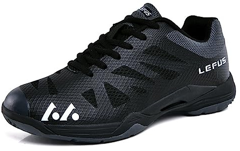 NGARY Zapatos de bádminton para hombres y adultos, ligeros, transpirables, tenis de cancha de interior, tenis de mesa, raquetbol, squash, voleibol, Black, 42 2/3 EU