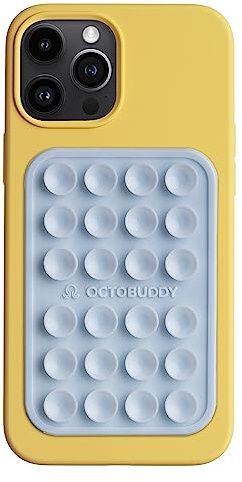 OCTOBUDDY Classic MAX - Silicone Suction Phone Case Adhesive Mount - Hands-Free, Strong Grip Holder for Selfies and Videos - iPhone and Android Compatible - 2.6″ x 3.9″, Baby Blue