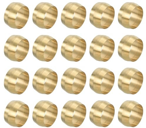 PATIKIL 1/2 Manicotto Compressione in Ottone, 20 Manicotti in Ottone per Raccordi a Compressione per Tubi d'Acqua, Olio e Aria