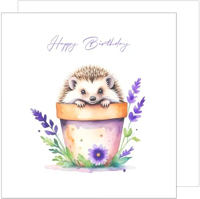 Edition Seidel Premium quadratische Geburtstagskarte mit Umschlag. Glückwunschkarte Happy Birthday Billet Karte für Mann Frau Freunde Kind Igel Blumentopf Lavendel (GQ286 SW024)