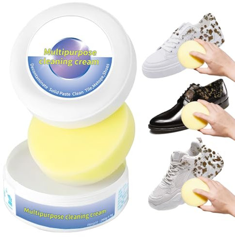 Weisse Schuhe Reinigungs Creme, 2024 Multifunktional weiße Schuh Reinigungscreme mit Wischschwamm für Sneaker Reiniger Weiß, Weiße Schuhcreme Sneaker Reiniger für alle Oberflächen (1 Stück)