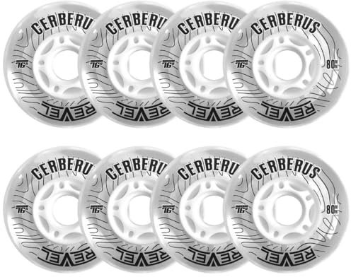 Alkali Hilo 4-76MM/4-80MM 74A X-Soft 76A Soft Inline Roller Hockey Wheels 8 Pack (76A (Soft Clear)), Clear, Blue