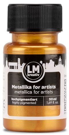 LM-Kreativ Metallika for Artists 50 ml - Brilliant Gold - Metallic Acrylfarbe/Bastelfarbe. Für kreative Projekte auf Holz, Leinwand, Keramik. Hochdeckend, lichtecht. Für Künstler und Bastler