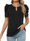 iWoo Womens Tops & T-Shirts Dressy Gigot Sleeve T Shirts Crew Neck Short Sleeve Summer Blouses Fashion Pleated Tunic Blouse Black XL