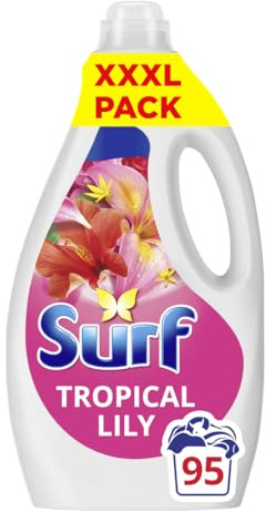 Surf Tropical Lily Laundry Washing Liquid Detergent with a joy-infused fragrance & natural essential oils lasting up to 12 hours in wear for brilliantly clean results 95 washes 2.565 L