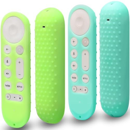 Pinowu Funda para Control Remoto (2 Piezas) Compatible con Google TV Streamer 4K 2024, Funda Protectora Antideslizante a Prueba de Golpes con Cordones (Verde y Turquesa, Ambos Brillan)