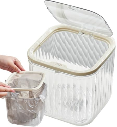 Poubelle De Bureau - Corbeille De Bureau Avec Ouverture Par Pression | Corbeille À Déchets Transparente Polyvalente Et Organisateur De Coton-Tiges Pour Dortoir, Cuisine, Salle De Bains Et Chambre