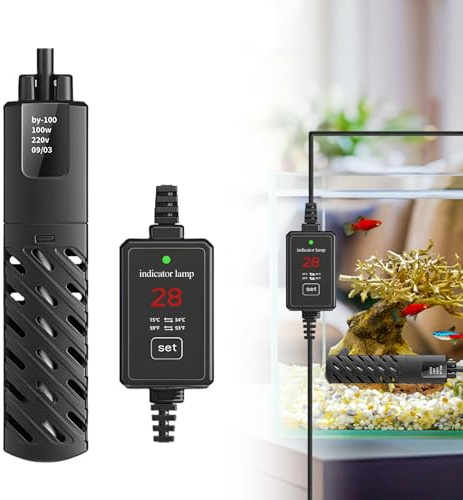 PORFOYO Mini Calentador De Acuario,50 W Calefacción para Acuario,Calentador De Agua Acuario,Calentador Sumergible para Acuario para Agua Salada Y Dulce,30L,Apagado Automático