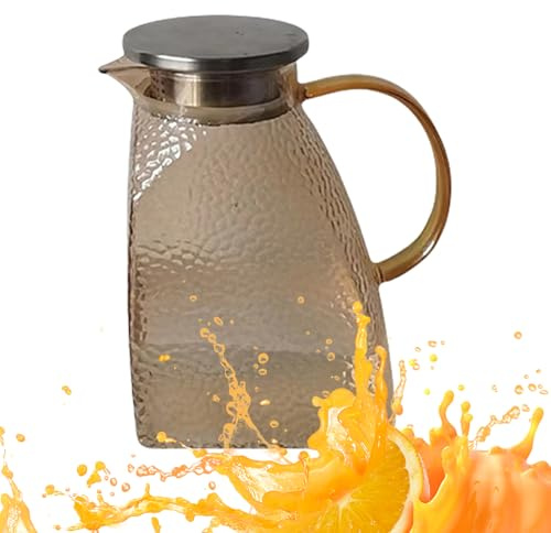 Acunny Glass Carafe with Lid - With Hammered Look | Large 1.5 L Splash-proof Carafe for Hot and Cold Drinks Juice Milk Party Garden Outdoor