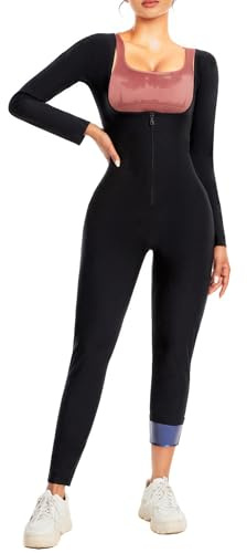 DEHORU Combinaison Intégrale 3 in1 Manche Longue Sauna Suit Shapewear Vêtements de Sudation Femme Shapewear Costume D'entraînement(BK M)