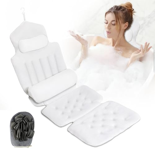 Yuning Cuscino Vasca da Bagno per Tutto il Corpo, 134x41cm Cuscino per Vasca da Bagno con Ventose,Tappetino per Vasca da bagno con Poggiatesta e Cuscinetto Lombare può Supportare Testa,Collo,Schiena