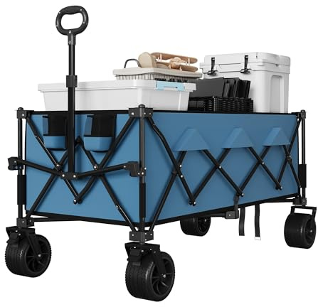 Carro de Playa Plegable 350L 208kg, Carrito Todoterreno con Ruedas Grandes para Camping, Jardín y Compras,Azul