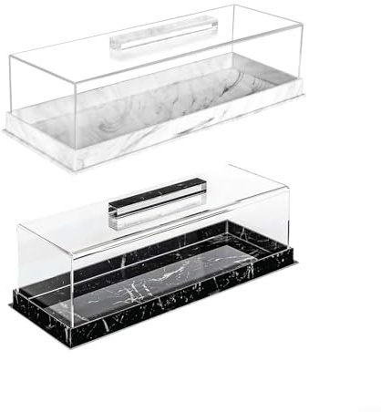 Soporte rectangular acrílico para tartas con tapa, bandeja de exhibición de 14 x 5 x 3.5 pulgadas para pasteles, pasteles, frutas, galletas, elegante diseño moderno para bodas, fiestas, cumpleaños