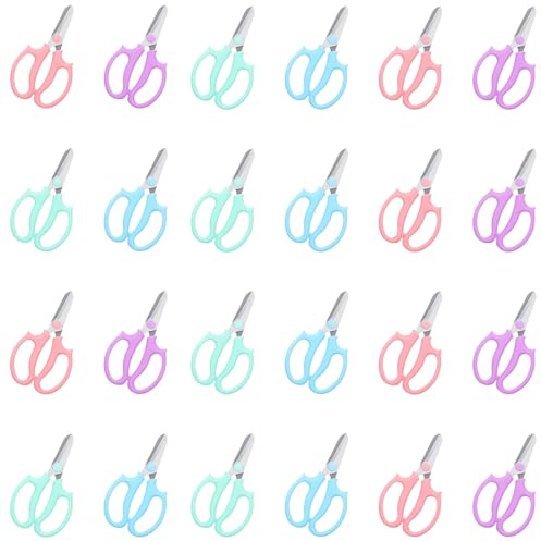 24 Pcs Floral Scissors, 6.5 Stainless Steel Floral Scissor for Cutting Fresh Flowers Scissors Shears for Gardening Flowers Arrangement, Trimming Plants (4 Colors)