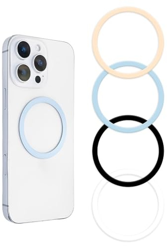 GRETY 4 Piezas Anillo Metal Adhesivo para Móvil y Funda, Ultrafino 0.5mm, Compatible con MagSafe Cargador Inalámbrico & Accesorios para iPhone 17/16/15