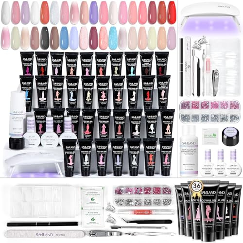 SAVILAND Hema-Free Poly Gel Nagel Set für Einsteiger: 36 Poly Gel Farben mit Slip Solution, Mini UV Lampe All in One Poly Nagelgel Kit für Nagelverlängerung, inkl. Maniküre Tools für Nageldesign