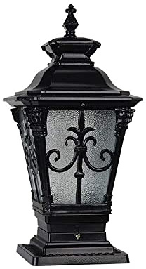 Lampada da Terra Impermeabile per Esterni,Da da Strada,Da da Colonna,Da da Giardino, Patio, Prato, Vintage, Europea, Victoria, in Alluminio,Da da Colonna, Decoraziretrò, Lanterna in Vetro/Nero/46 Cent