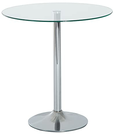 HOMCOM Mesa de Comedor Redonda para 2 Personas, Ø70 cm, Mesa de Cocina Moderna con Superficie de Vidrio Templado y Base de Acero, para Salón, Comedor, Plateada