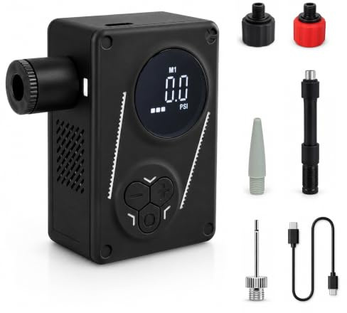 Kiflow Elektrisk cykelpump, bärbar minipump, Max 120 PSI, automatisk avstängning luftpump med Presta Schrader-ventiler för alla cyklar, bollar, madrasser