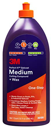 3M Perfect-It Gelcoat Medium Cutting Compound + Wax, 36106, 1 Quart, One-Step Process, P1500 and Finer Scratches, Fiberglass Oxidation Remover for Boats and RVs