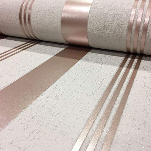 Fine Décor FD42205 Quartz Stripe Wallpaper, Rose Gold