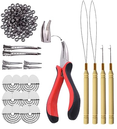 Kit pour extensions micro anneau en silicone pince pour extension plume cheveux (Marron foncé)