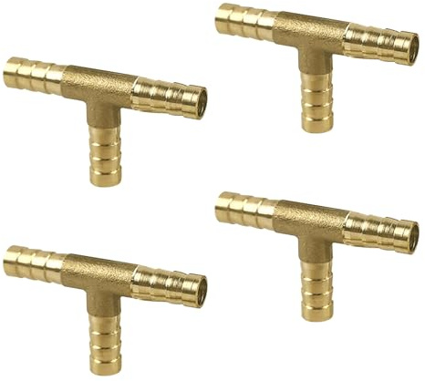 JUN-H 4PCS Messing Schlauchverbinder Druckluft Schlauchverbinder Kraftstoffschlauch Verbindungsstück 8mm T-Stück