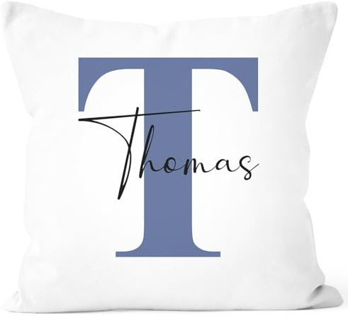 SpecialMe Kissen-Bezug mit Namen und Buchstabe Kissen-Hülle Namenskissen Baumwolle personalisierte Geschenke Dekokissen Weiss-blau Unisize