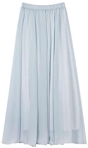 Damen Chiffon Langer Rock Strandrock Maxirock Chiffonrock Bodenlanger Damenrock für Sommer Strand Alltag Party Rocklänge 100cm Einfarbig Baby Blau