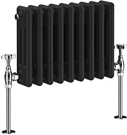 NRG 300 x 425mm Traditional Cast Iron Style Radiator Black 3 Column Perfect for Kitchen Living Room Bathroom