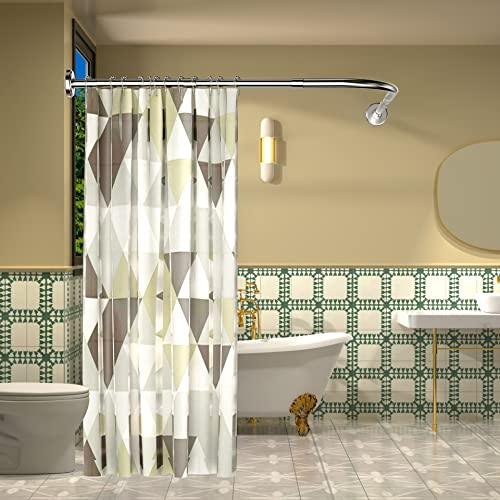 Duschvorhangstange L Form neue Aufrüstung Bohren Müssen Eckduschstange 90-120x90-120cm Erweiterbare Edelstahl Duschvorhangstangen mit 24 Ringe,Duschstange Ecke für Badezimmer,Badewanne,Umkleidekabine