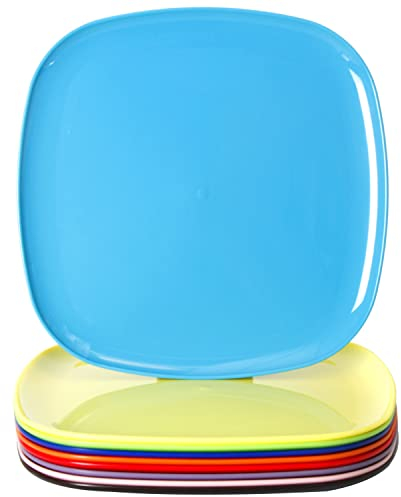 Youngever Paquete de 9 platos de plástico de 10 pulgadas, platos cuadrados grandes, platos de cena, juego de 9 (9 colores arcoíris)