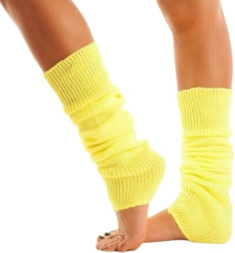 Lizzy Leg Warmers Rainbow Florescent Stripe | 80s Neon Teen Womens Adult Girl Fancy Dress Accessories Dance ware Hen Party Tutu Accessory | One Size (Yellow)