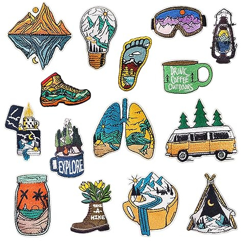 Toppe Patch Da 15 Pezzi Toppe Termoadesive Accessori Motivo Montagna E Fiume Fai Da Te Decalcomania Da Ricamo Per Computer Orizzontale A Colori Standard Per Giacche, Jeans, Pantaloni, Zaini, Vestiti