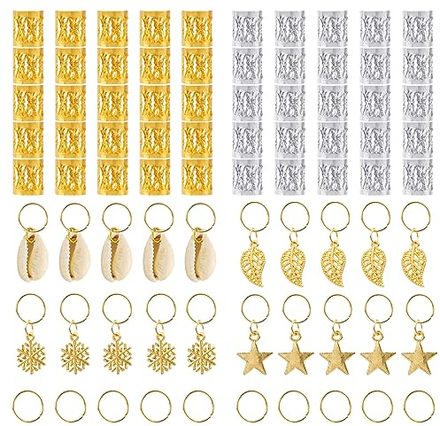 ACWOO Accesorios para Rastas para el Cabello, 80 Piezas Joyería del Pelo Trenzado, Trenzas de Metal para el Cabello Accesorios, Anillos de Trenza de Pelo, Puños de Trenza para el Cabello