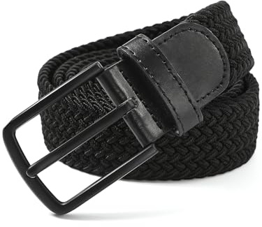 Ymmchy Men's Belts Elastic Braided Belt Stretch Woven Belts with Buckle Trouser Belts Width 1.37 Black XL